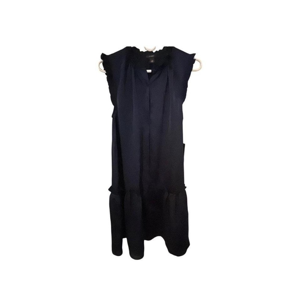 Connected Apparel Navy Blue Ruffle Neck Button Front Tiered Midi Dress SZโ S NWT